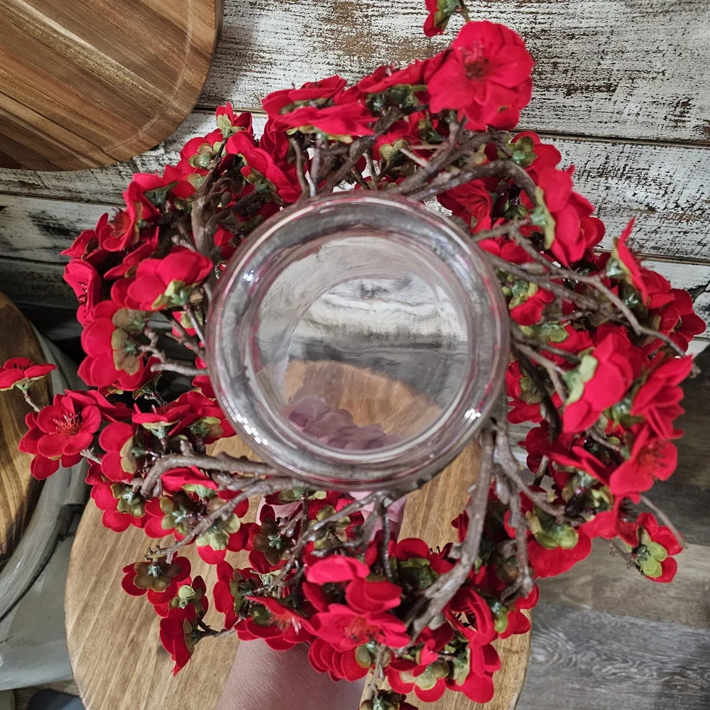 Red Cherry Blossom Floral Candle Ring Accent